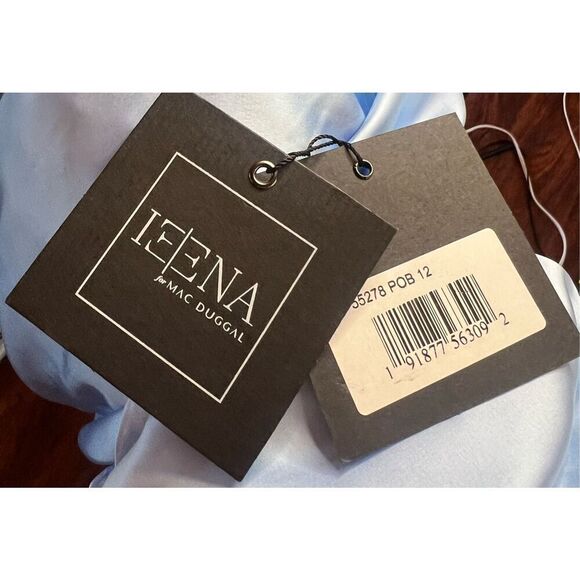Ieena for Mac Duggal SATIN STRAPPY-BACK HIGH SLIT GOWN in Powder Blue NWT Size 1 - Picture 6 of 7